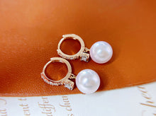 Load image into Gallery viewer, LUOWEND 18K Yellow Gold Real Natural Diamond and Akoya Pearl Earrings for Women