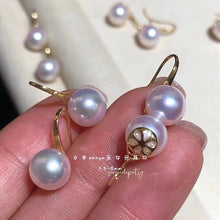 Load image into Gallery viewer, LUOWEND 18K Yellow Gold Real Natural Akoya Pearl Earrings for Women