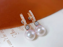 Load image into Gallery viewer, LUOWEND 18K Yellow Gold Real Natural Diamond and Akoya Pearl Earrings for Women