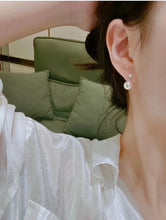 Load image into Gallery viewer, LUOWEND 18K White Gold Real Natural Diamond and Seawater Pearl Earrings for Women