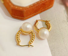 Load image into Gallery viewer, LUOWEND 18K Yellow Gold Real Natural Pearl Earrings for Women