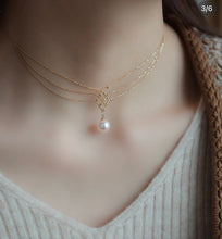 Load image into Gallery viewer, LUOWEND 18K Yellow Gold Real Natural Akoya Pearl Necklace for Women