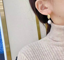 Load image into Gallery viewer, LUOWEND 18K Yellow Gold Real Natural Seawater Pearl Earrings for Women