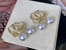 Load image into Gallery viewer, LUOWEND 18K Yellow Gold Real Natural Seawater Pearl Earrings for Women