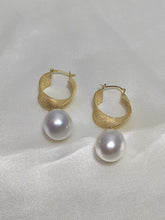 Load image into Gallery viewer, LUOWEND 18K Yellow Gold Real Natural Australian White Pearl Earrings for Women