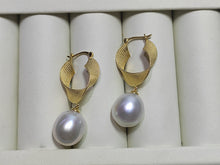 Load image into Gallery viewer, LUOWEND 18K Yellow Gold Real Natural Australian White Pearl Earrings for Women