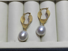 Load image into Gallery viewer, LUOWEND 18K Yellow Gold Real Natural Australian White Pearl Earrings for Women