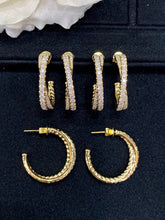 Load image into Gallery viewer, LUOWEND 18K Yellow Gold Real Natural Diamond Hoop Earrings for Women