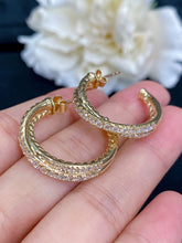 Load image into Gallery viewer, LUOWEND 18K Yellow Gold Real Natural Diamond Hoop Earrings for Women