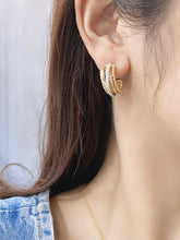 Load image into Gallery viewer, LUOWEND 18K White and Yellow Gold Real Natural Diamond Hoop Earrings for Women