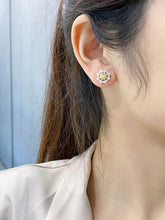 Load image into Gallery viewer, LUOWEND 18K White and Yellow Gold Real Natural Yellow Diamond Stud Earrings for Women