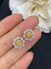 Load image into Gallery viewer, LUOWEND 18K White and Yellow Gold Real Natural Yellow Diamond Stud Earrings for Women