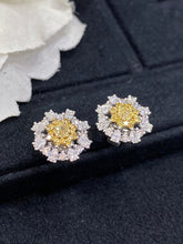 Load image into Gallery viewer, LUOWEND 18K White and Yellow Gold Real Natural Yellow Diamond Stud Earrings for Women