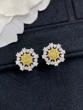 Load image into Gallery viewer, LUOWEND 18K White and Yellow Gold Real Natural Yellow Diamond Stud Earrings for Women