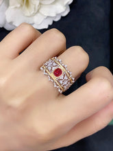 Load image into Gallery viewer, LUOWEND 18K White and Yellow Gold Real Natural Ruby Ring for Women