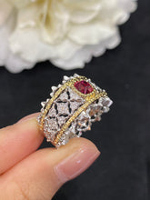 Load image into Gallery viewer, LUOWEND 18K White and Yellow Gold Real Natural Ruby Ring for Women