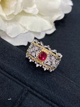 Load image into Gallery viewer, LUOWEND 18K White and Yellow Gold Real Natural Ruby Ring for Women