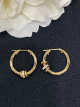 Load image into Gallery viewer, LUOWEND 18K Yellow Gold Real Natural Diamond Hoop Earrings for Women