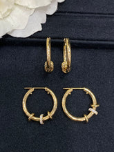 Load image into Gallery viewer, LUOWEND 18K Yellow Gold Real Natural Diamond Hoop Earrings for Women