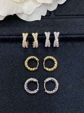 Load image into Gallery viewer, LUOWEND 18K White or Yellow Gold Real Natural Diamond Hoop Earrings for Women