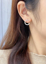 Load image into Gallery viewer, LUOWEND 18K White or Rose Gold Real Natural Diamond Hoop Earrings for Women