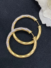 Load image into Gallery viewer, LUOWEND 18K Yellow Gold Real Natural Diamond Hoop Earrings for Women