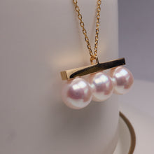 Load image into Gallery viewer, LUOWEND 18K Yellow Gold Natural Akoya Pearl Necklace for Women
