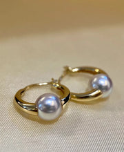 Load image into Gallery viewer, LUOWEND 18K Yellow Gold Real Natural Akoya Pearl Earrings for Women