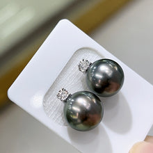 Load image into Gallery viewer, LUOWEND 18K White Gold Real Natural Tahiti Black Pearl Earrings for Women