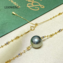 Load image into Gallery viewer, LUOWEND 18K Gold Natural Tahiti Pearl Necklace for Women