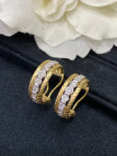 Load image into Gallery viewer, LUOWEND 18K White and Yellow Gold Real Natural Diamond Hoop Earrings for Women