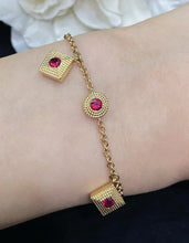 Load image into Gallery viewer, LUOWEND 18K Yellow Gold Real Natural Ruby or Emerald Gemstone Bracelet for Women