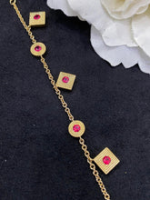Load image into Gallery viewer, LUOWEND 18K Yellow Gold Real Natural Ruby or Emerald Gemstone Bracelet for Women