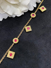 Load image into Gallery viewer, LUOWEND 18K Yellow Gold Real Natural Ruby or Emerald Gemstone Bracelet for Women