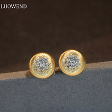 Load image into Gallery viewer, LUOWEND 18K Yellow Gold Real Natural Diamond Stud Earrings for Women