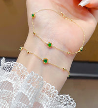 Load image into Gallery viewer, LUOWEND 18K Yellow Gold Real Natural Jadeite and Diamond Bracelet and Anklet Chain for Women
