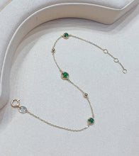 Load image into Gallery viewer, LUOWEND 18K Yellow Gold Real Natural Jadeite and Diamond Bracelet and Anklet Chain for Women
