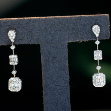 Load image into Gallery viewer, LUOWEND 18K White Gold Real Natural Diamond Drop Earrings for Women