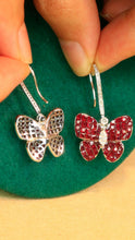 Load image into Gallery viewer, LUOWEND 18K White Gold Real Natural Diamond and Ruby Earrings for Women