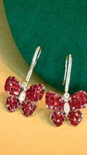 Load image into Gallery viewer, LUOWEND 18K White Gold Real Natural Diamond and Ruby Earrings for Women