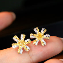 Load image into Gallery viewer, LUOWEND 18K White and Yellow Gold Real Natural Yellow Diamond Stud Earrings for Women
