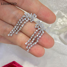 Load image into Gallery viewer, LUOWEND 18K White Gold Real Natural Diamond Drop Earrings for Women