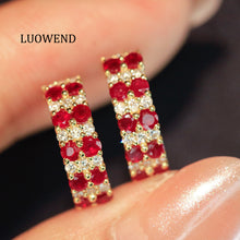 Load image into Gallery viewer, LUOWEND 18K Yellow Gold Fine Jewelry Natural Ruby Earrings for Women