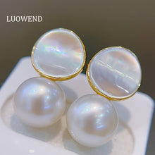 Load image into Gallery viewer, LUOWEND 18K Yellow Gold Real Natural Freshwater Pearl Earrings for Women