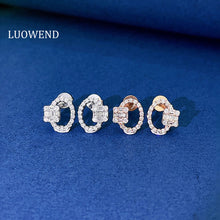 Load image into Gallery viewer, LUOWEND 18K White or Rose Gold Real Natural Diamond Stud Earrings for Women