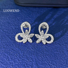 Load image into Gallery viewer, LUOWEND 18K White or Rose Gold Real Natural Diamond Stud Earrings for Women