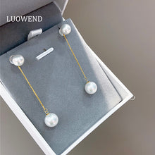 Load image into Gallery viewer, LUOWEND 18K Yellow Gold Real Natural Pearl Earrings for Women