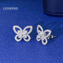 Load image into Gallery viewer, LUOWEND 18K White Gold Real Natural Diamond Stud Earrings for Women