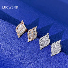 Load image into Gallery viewer, LUOWEND 18K White or Rose Gold Real Natural Diamond Stud Earrings for Women