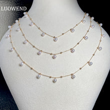 Load image into Gallery viewer, LUOWEND 18K Yellow Gold Real Natural Akoya Pearl Necklace for Women